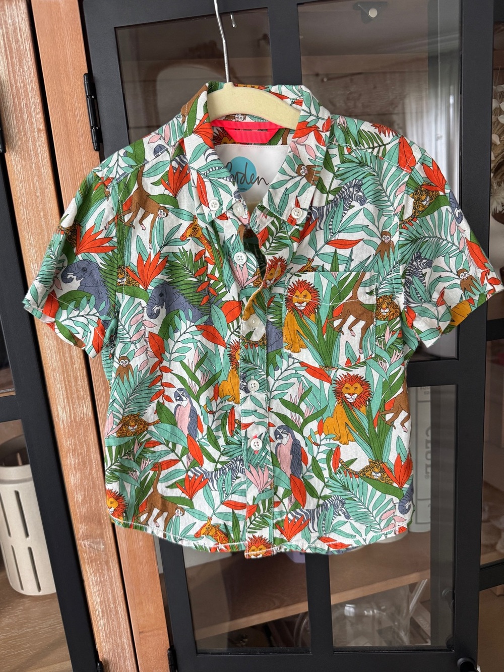 Mini Boden safari shirt short sleeve linen animals jungle short sleeve toddler